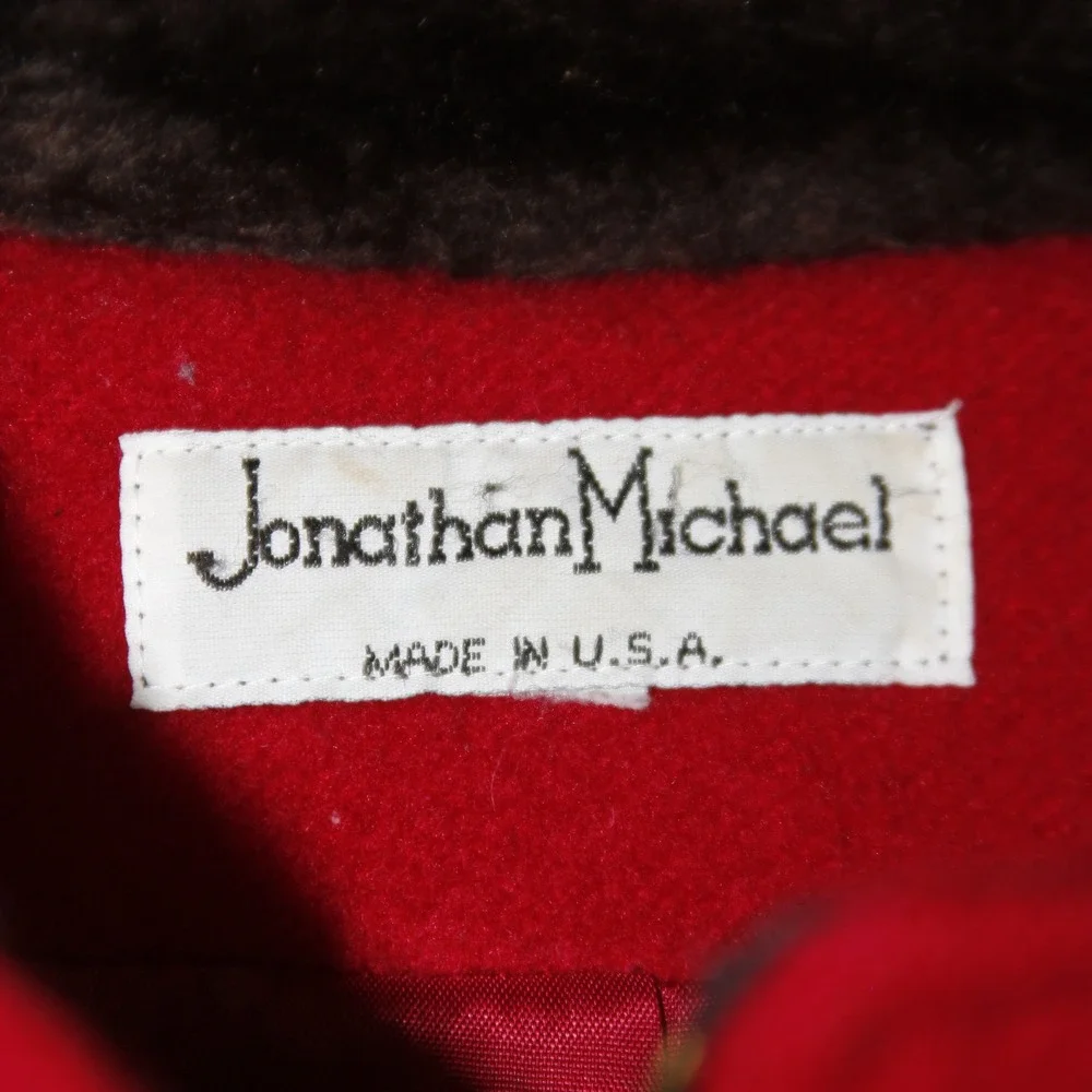 Vintage‎ Jonathan Michael Coat Women 48 Red Wool Blend Faux Fur Trim Belted Zip